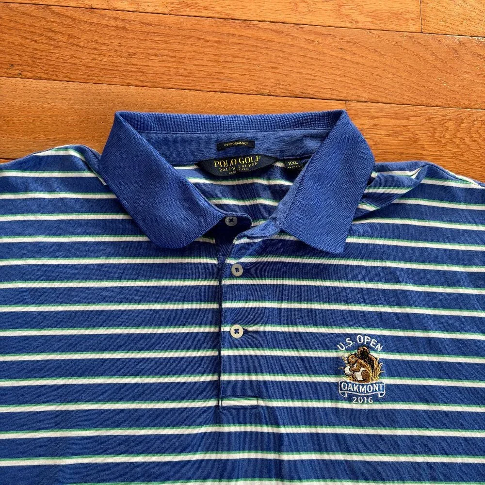 Polo Golf Ralph Lauren Shirt Mens XXL Performance Striped U.S. Open Oakmont Pony